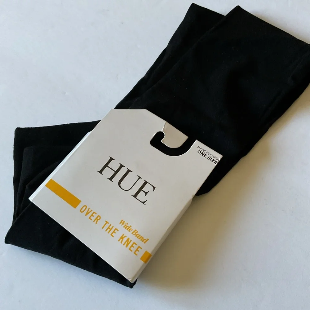 HUE WIDE BAND OVER THE KNEE SOCKS U24302 BLACK OS NWT